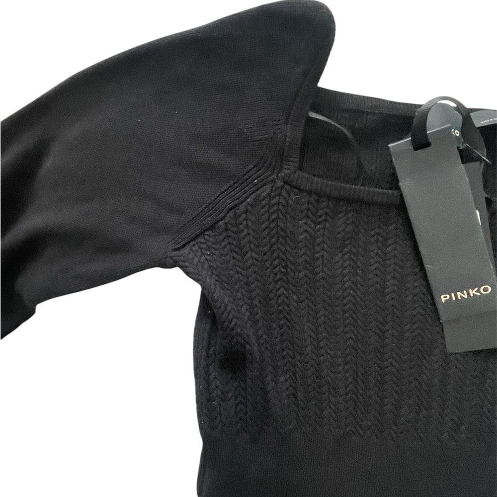 PINKO Black Knit Fit & Flare Dress Square Neck Balloon Sleeves Size Small NWT - Picture 11 of 15